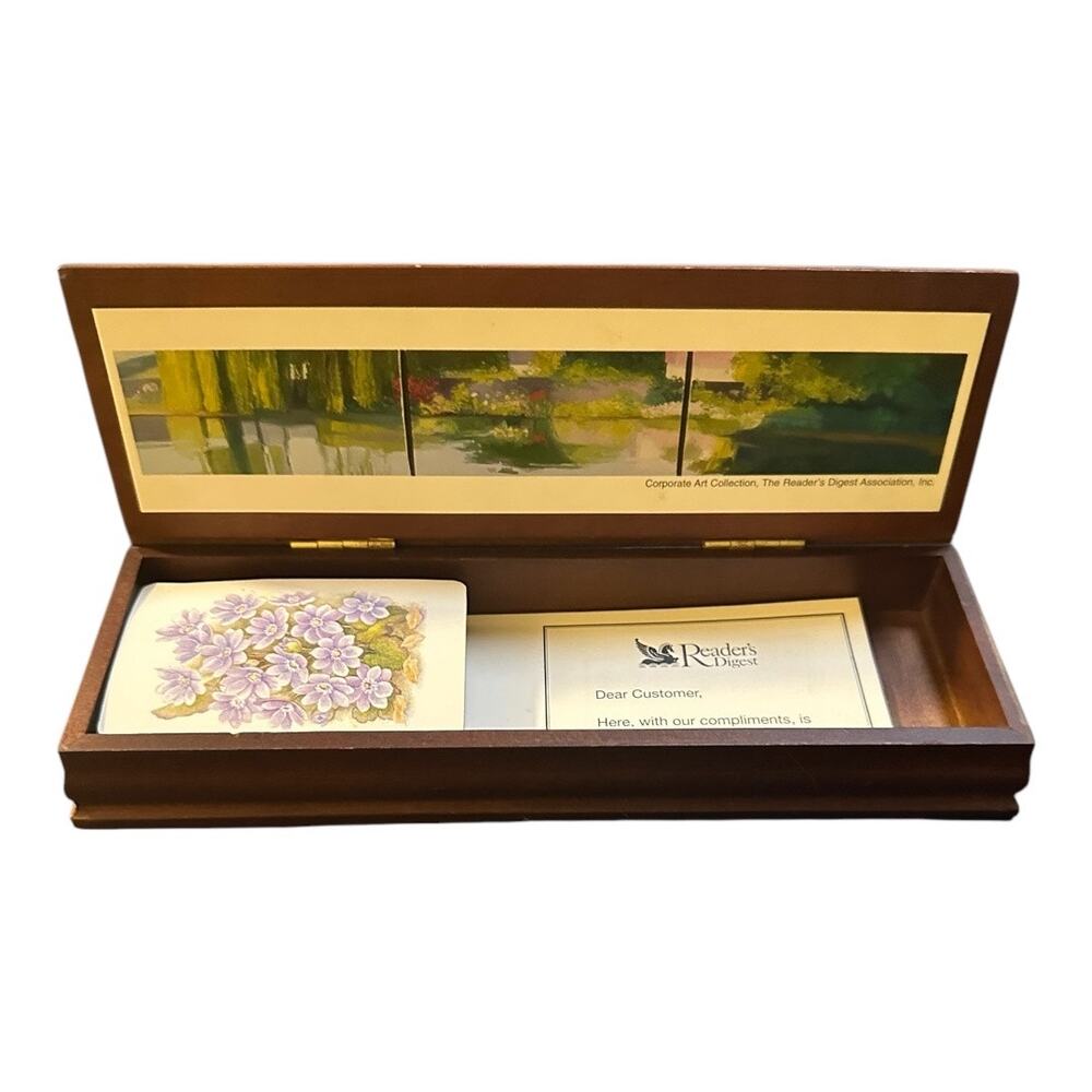 Vintage Reader's Digest Wooden Game Box with Floral Cards